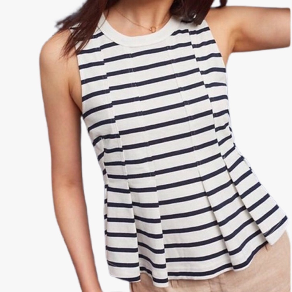 Anthropologie Postmark Stripe Peplum Pleated Tank
